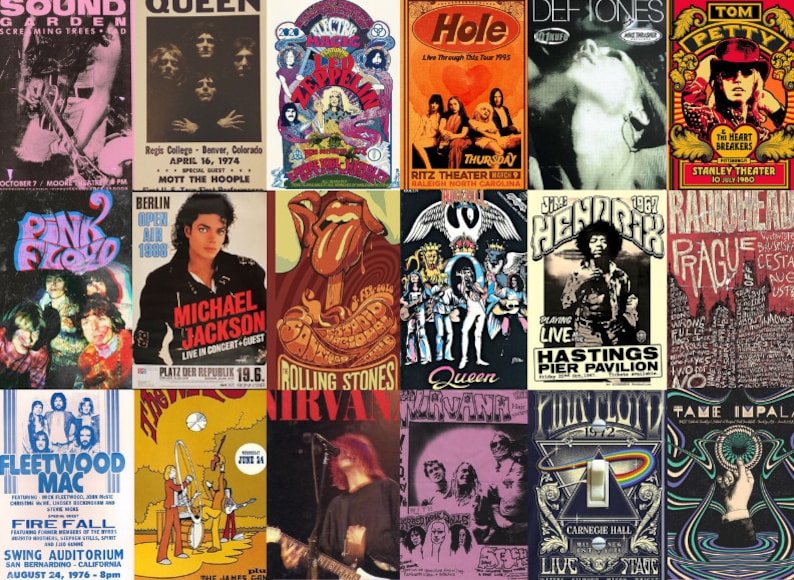 Nostalgic Rock Concert Poster Collage Kit