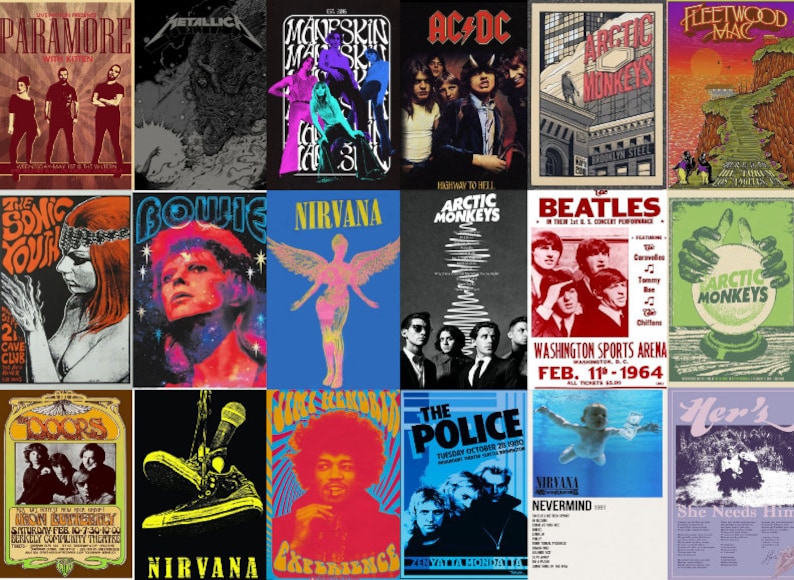 Nostalgic Rock Concert Poster Collage Kit