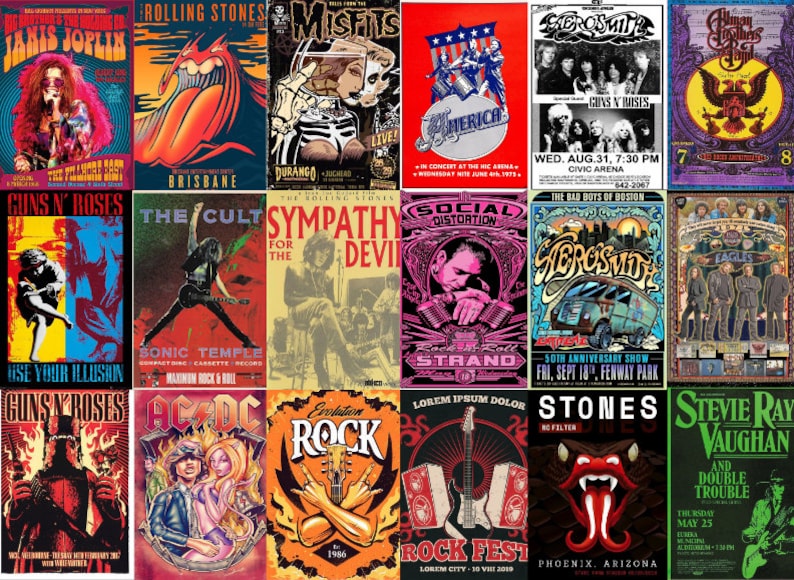 Nostalgic Rock Concert Poster Collage Kit