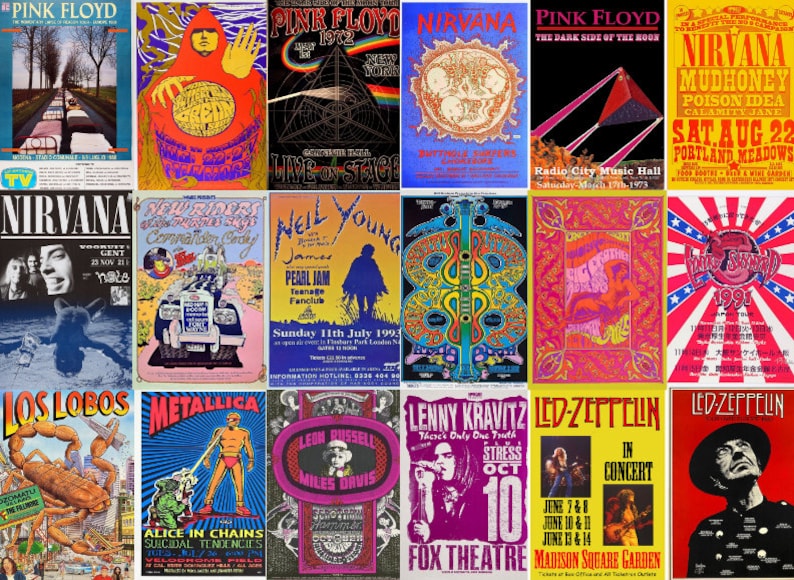 Nostalgic Rock Concert Poster Collage Kit