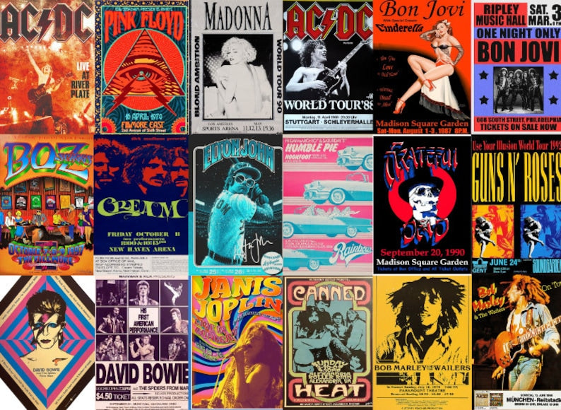 Nostalgic Rock Concert Poster Collage Kit