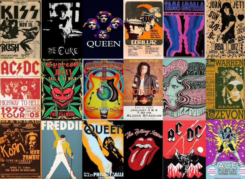 Nostalgic Rock Concert Poster Collage Kit