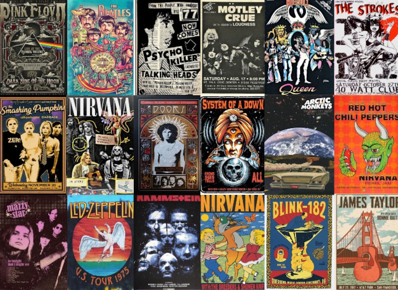 Nostalgic Rock Concert Poster Collage Kit