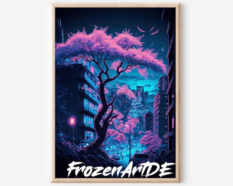 Futuristic Neon Anime Poster: Lofi Vaporwave City Lights