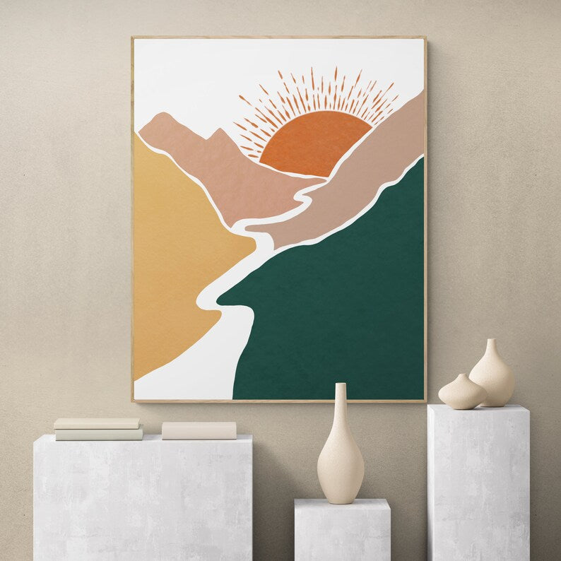 Boho Abstract Wall Art Set of 10, Mid-Century Modern Prints