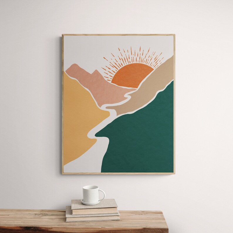 Boho Abstract Wall Art Set of 10, Mid-Century Modern Prints