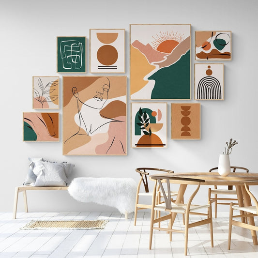 Boho Abstract Wall Art Set of 10, Mid-Century Modern Prints