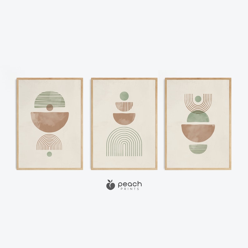 Boho Abstract Prints Set of 3 | Geometric Modern Wall Art