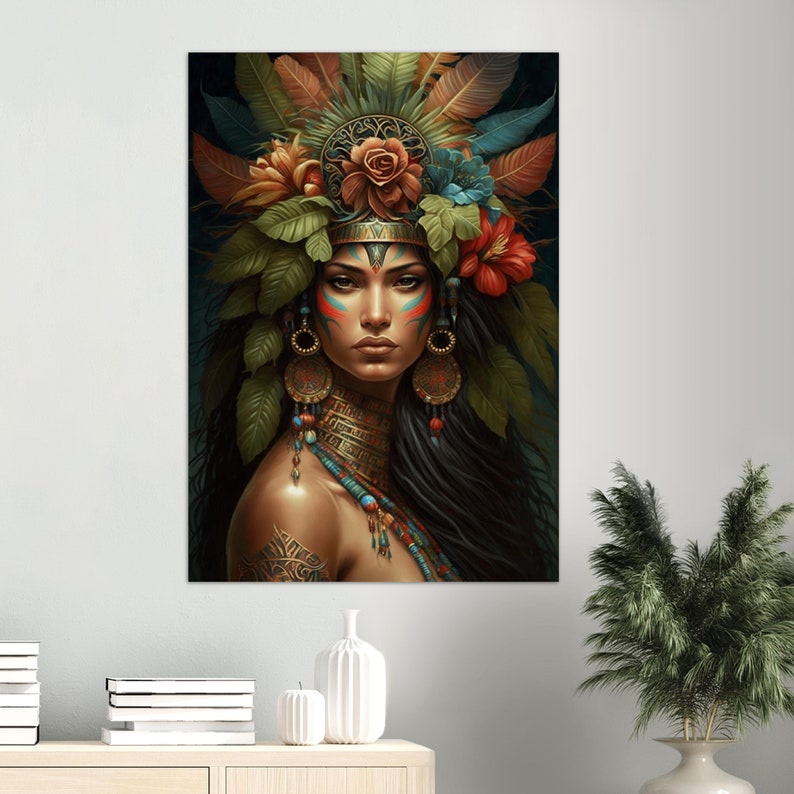 Naturalistic Mother Nature Painting with Tribal Lady and Blooms