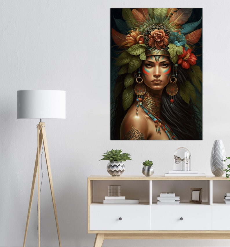 Naturalistic Mother Nature Painting with Tribal Lady and Blooms