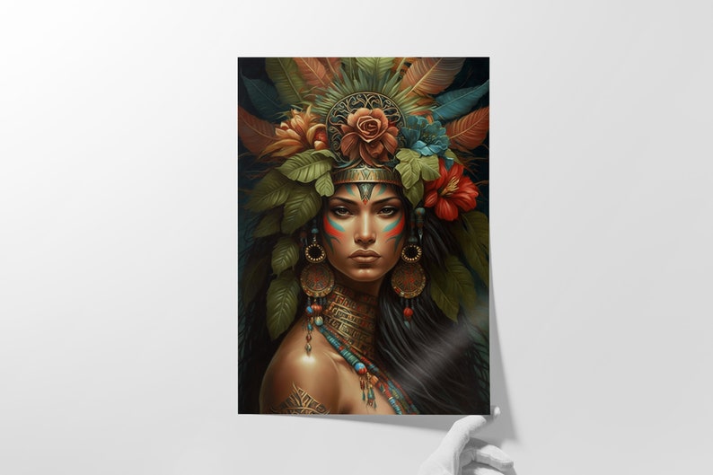 Naturalistic Mother Nature Painting with Tribal Lady and Blooms