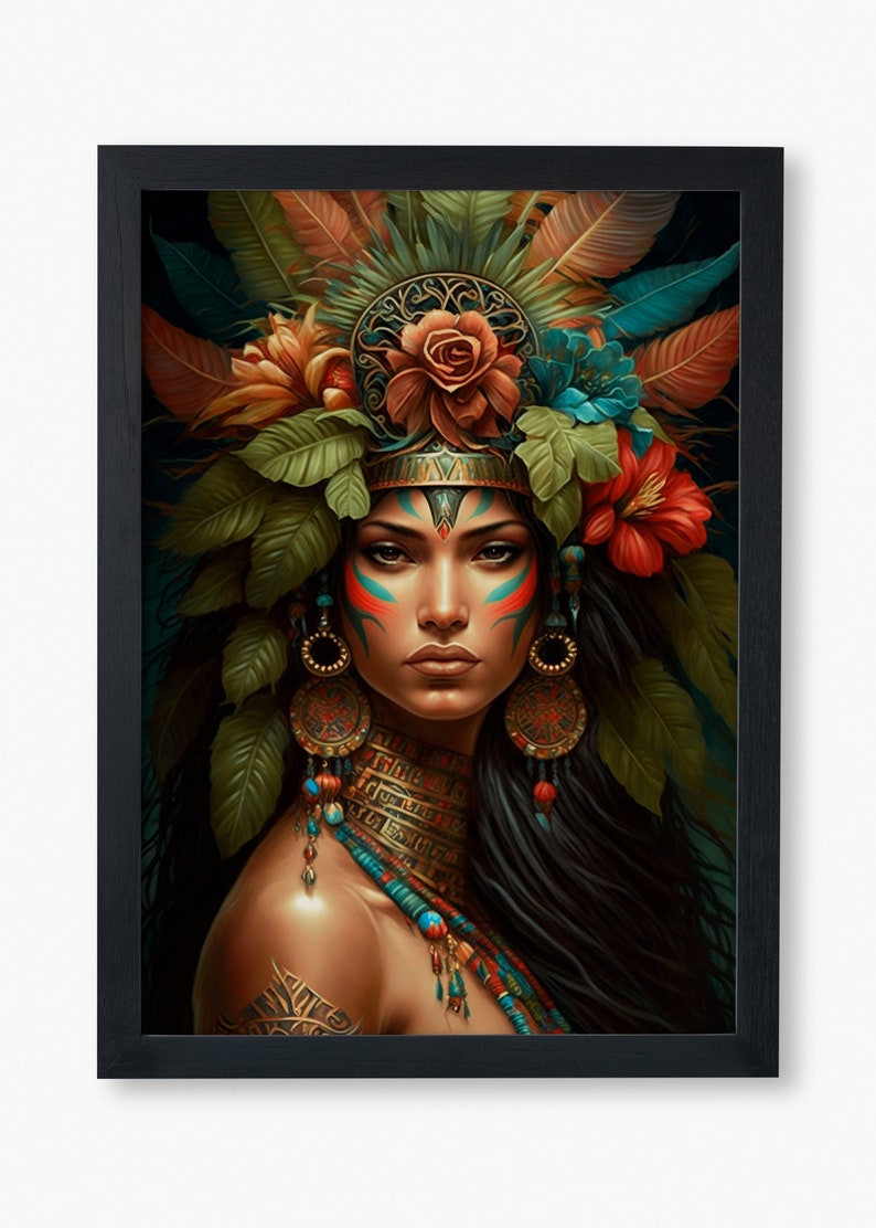 Naturalistic Mother Nature Painting with Tribal Lady and Blooms