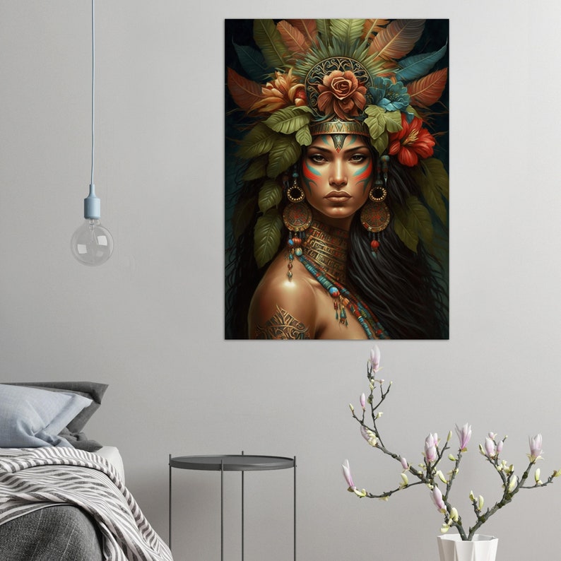 Naturalistic Mother Nature Painting with Tribal Lady and Blooms