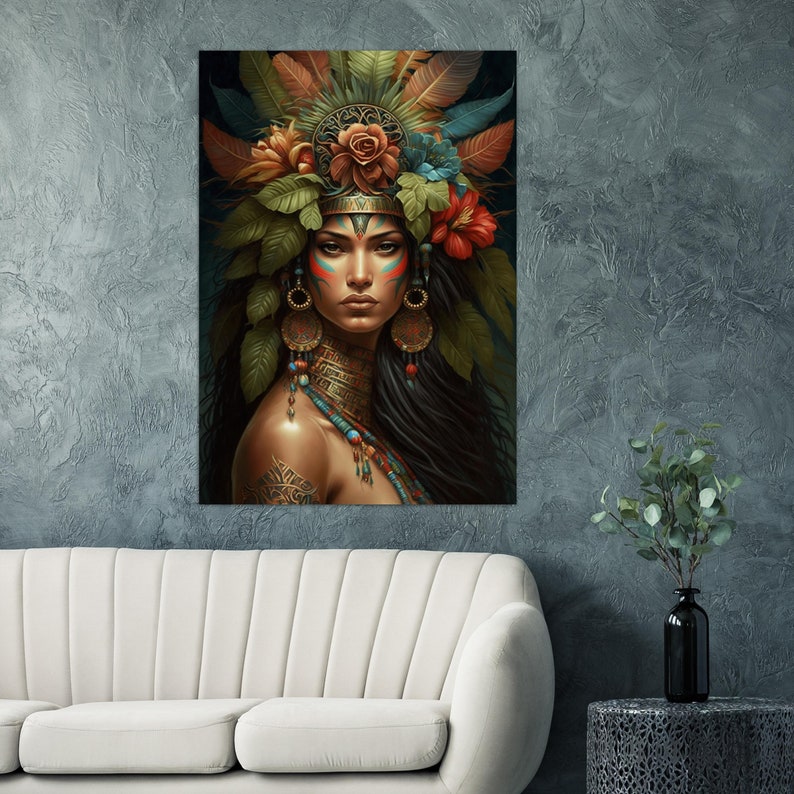 Naturalistic Mother Nature Painting with Tribal Lady and Blooms