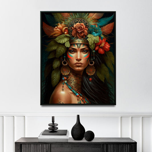 Naturalistic Mother Nature Painting with Tribal Lady and Blooms