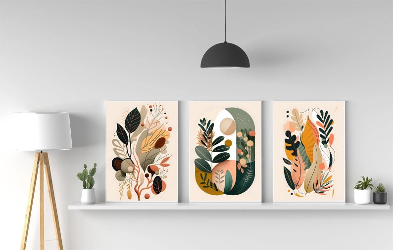 Abstract Boho Wall Art Trio: Beige, Green, & Terracotta