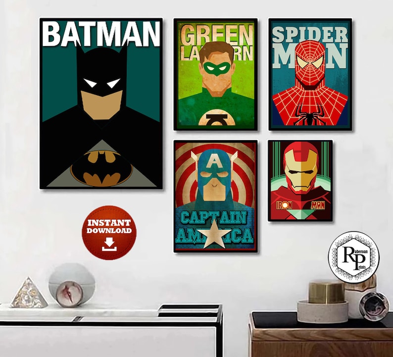 Minimalist Vintage Superheroes Digital Poster Bundle