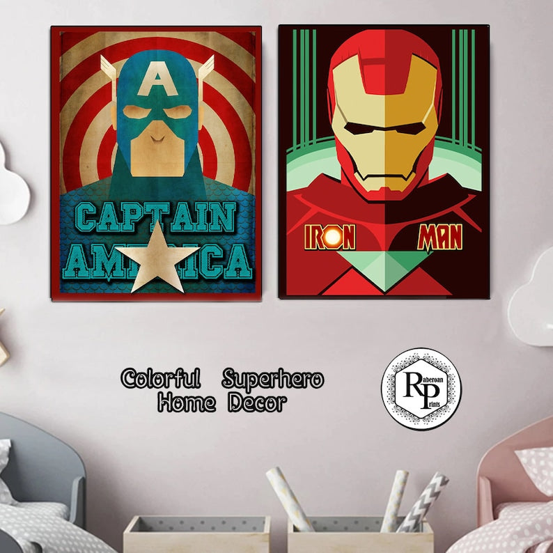 Minimalist Vintage Superheroes Digital Poster Bundle