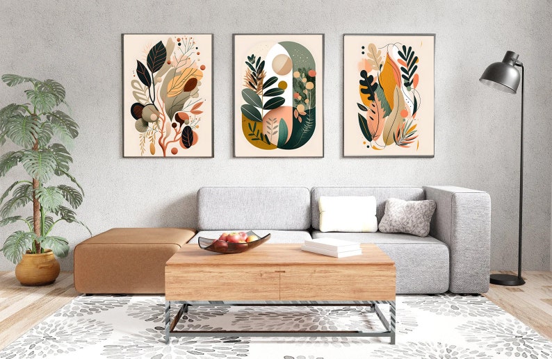 Abstract Boho Wall Art Trio: Beige, Green, & Terracotta