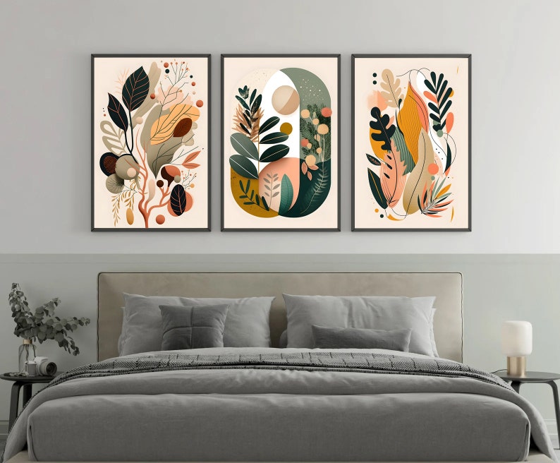 Abstract Boho Wall Art Trio: Beige, Green, & Terracotta