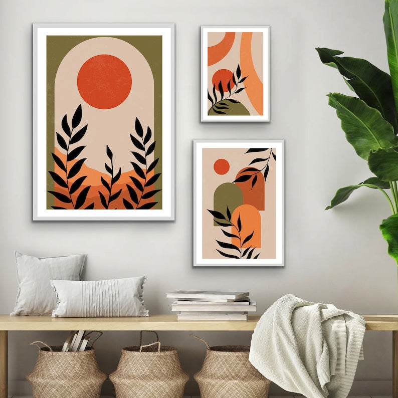 Boho Abstract Wall Art Trio: Neutral Elegance