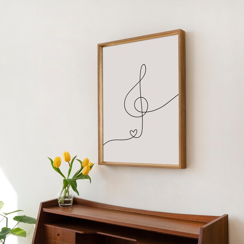 Minimalist Music Art: Heart Treble Clef Line