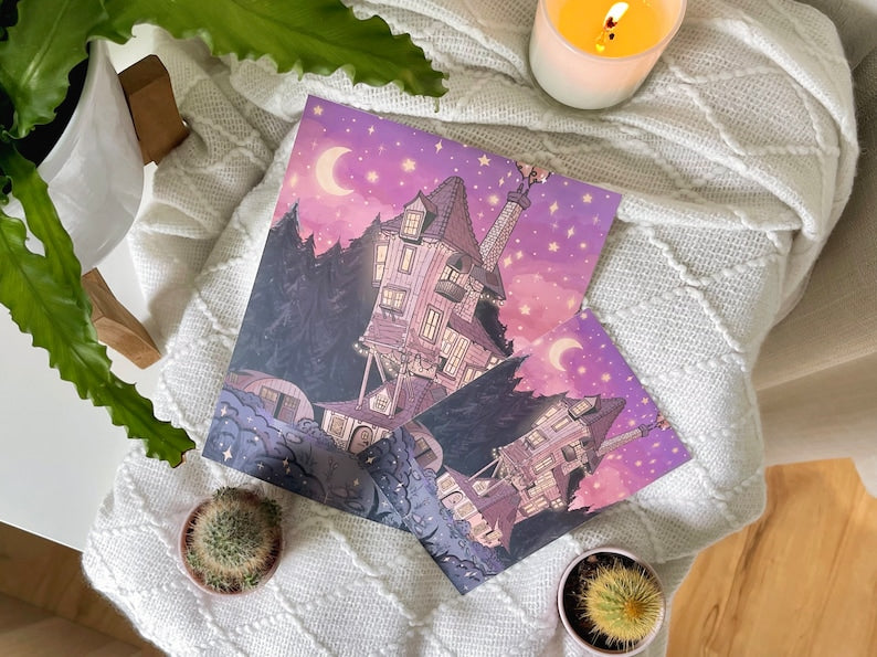 Whimsical Burrow Poster: Wizarding Night Scene Decor