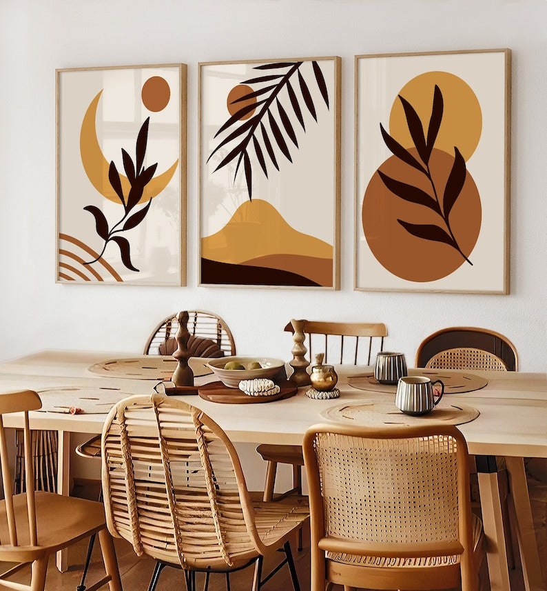 Boho Wall Art | Abstract Digital Prints | Beige & Terracotta Trio