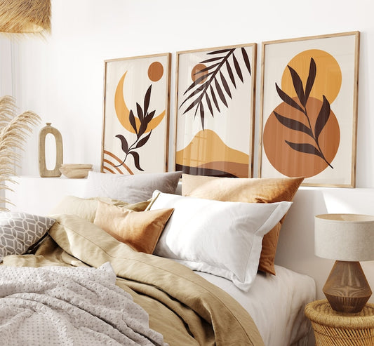 Boho Wall Art | Abstract Digital Prints | Beige & Terracotta Trio