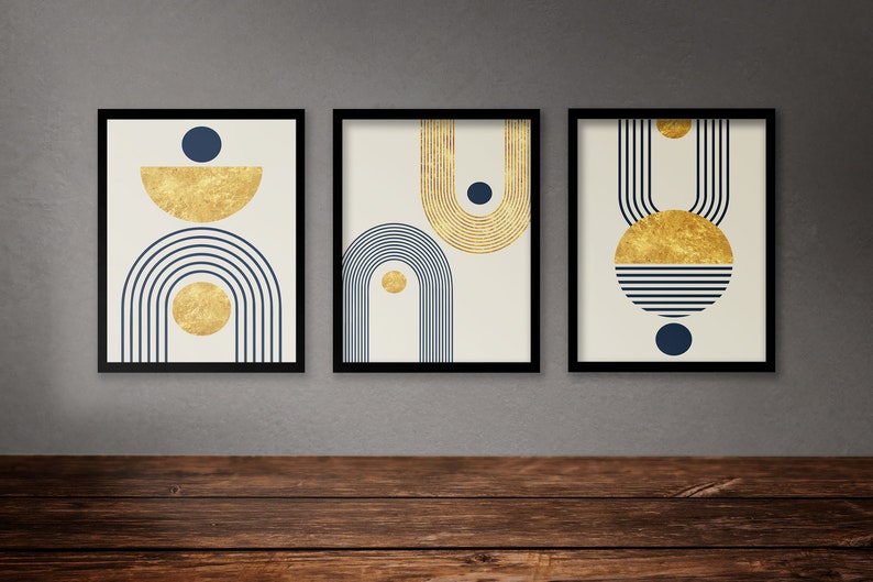 Boho Abstract Wall Prints, Set of 3 | Mid-Century Modern Art