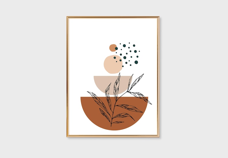 Boho Abstract Wall Art Trio: Mid-Century Botanical Prints