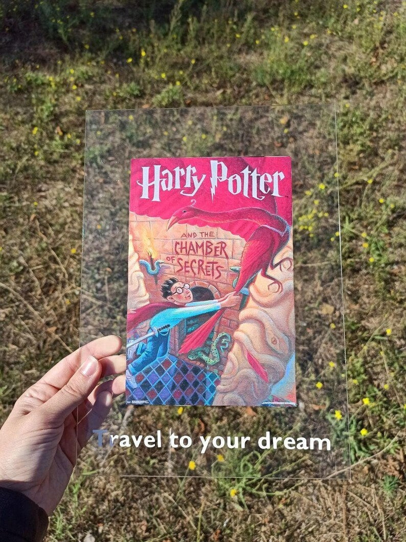 Personalized Acrylic Book Display with Spotify Code and Harry Potter Poster