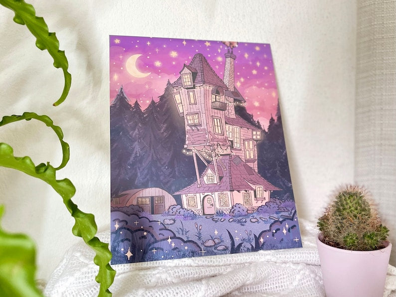 Whimsical Burrow Poster: Wizarding Night Scene Decor