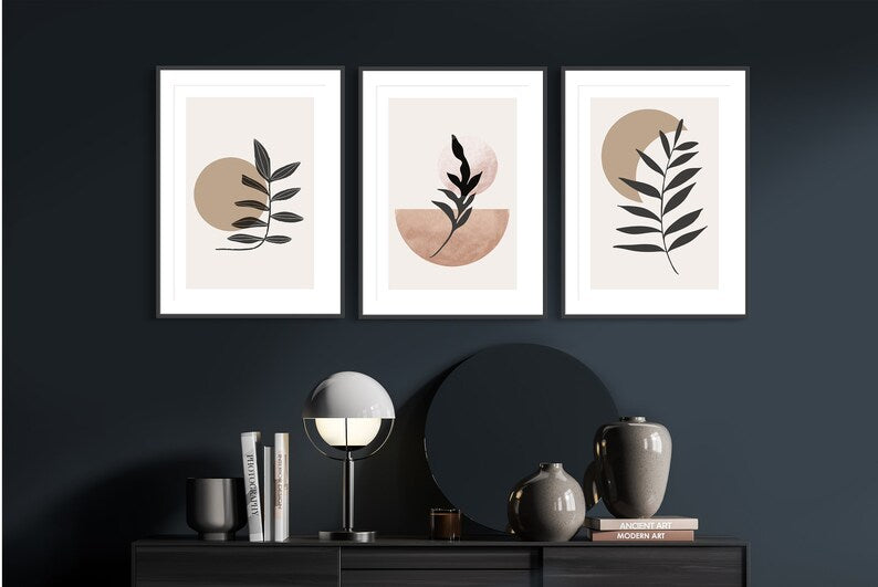 Boho Abstract Wall Art Set: Scandi-Inspired Black, Beige, Terracotta