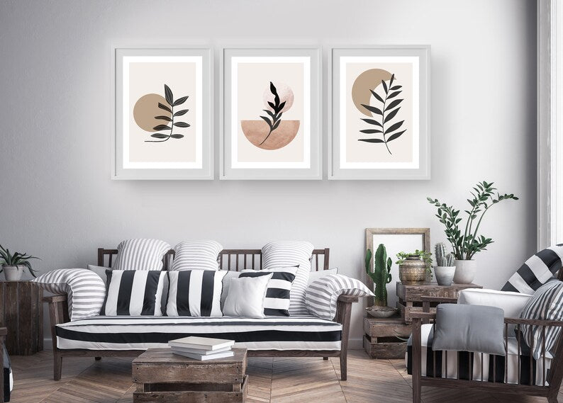 Boho Abstract Wall Art Set: Scandi-Inspired Black, Beige, Terracotta