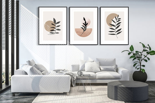 Boho Abstract Wall Art Set: Scandi-Inspired Black, Beige, Terracotta