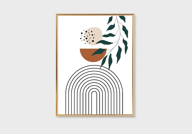 Boho Abstract Wall Art Trio: Mid-Century Botanical Prints