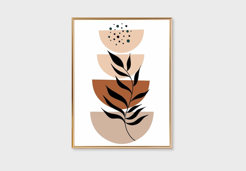 Boho Abstract Wall Art Trio: Mid-Century Botanical Prints