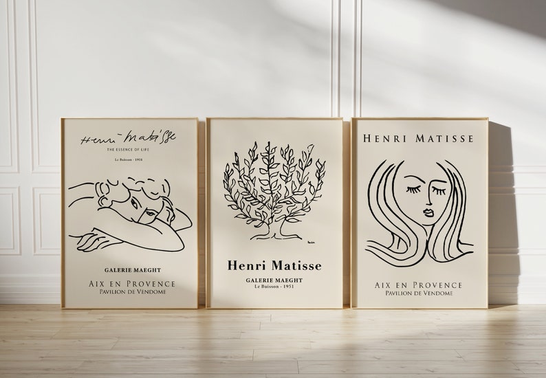 Matisse Portrait Prints Trio: Neutral Elegance for Modern Walls