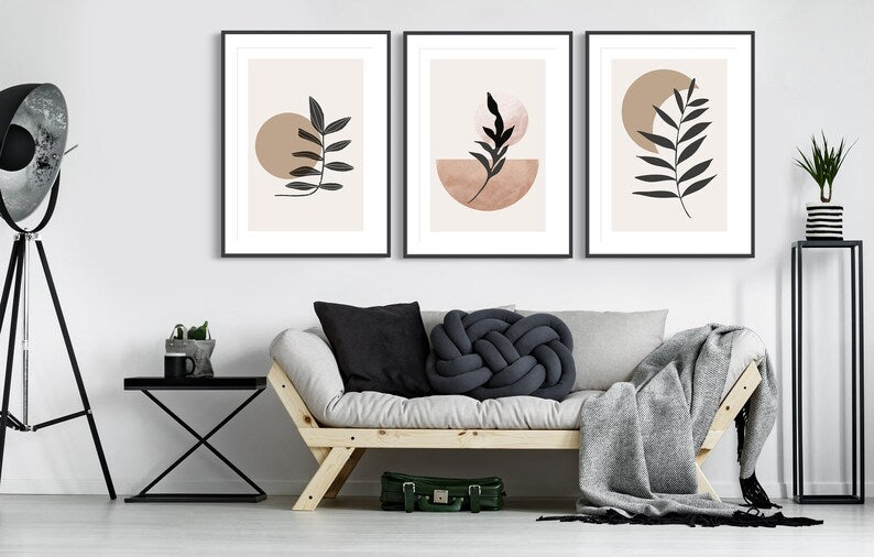 Boho Abstract Wall Art Set: Scandi-Inspired Black, Beige, Terracotta