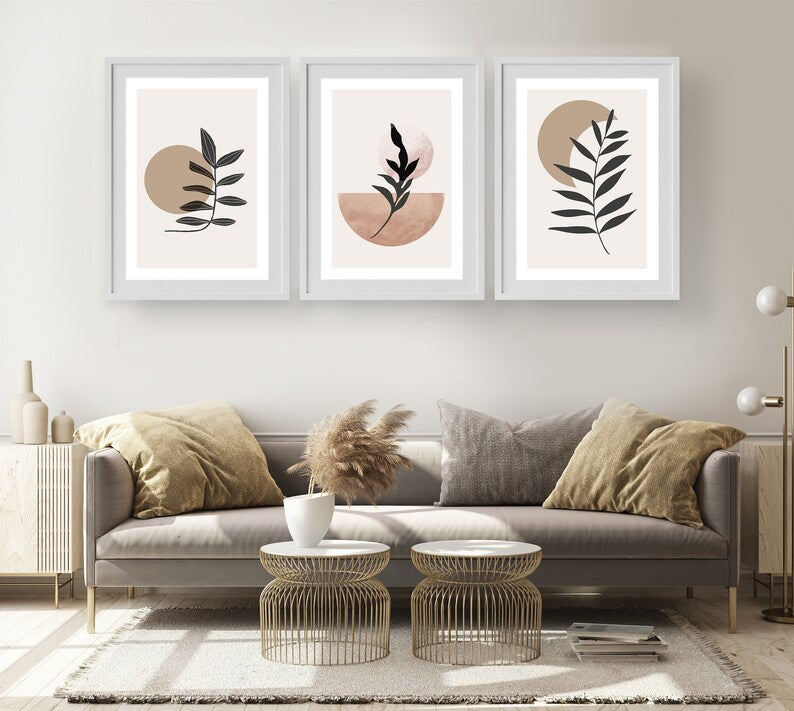 Boho Abstract Wall Art Set: Scandi-Inspired Black, Beige, Terracotta