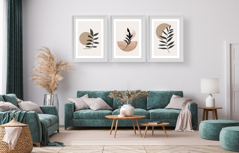 Boho Abstract Wall Art Set: Scandi-Inspired Black, Beige, Terracotta