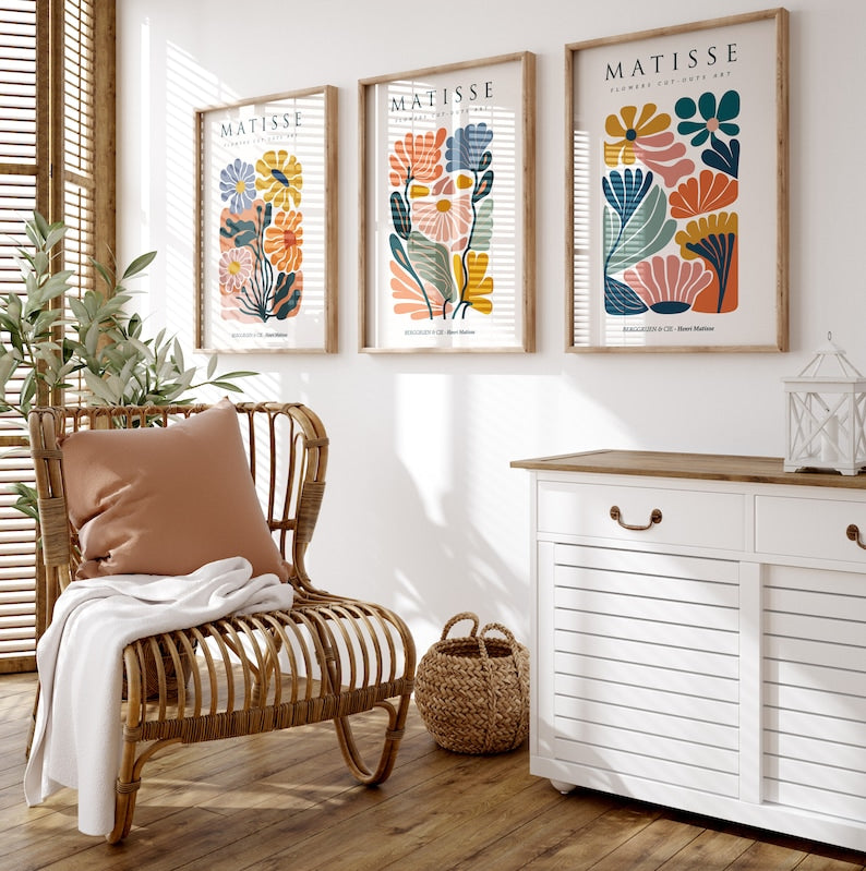 Matisse Flower Market Print Trio: Boho Wall Art for Modern Spaces