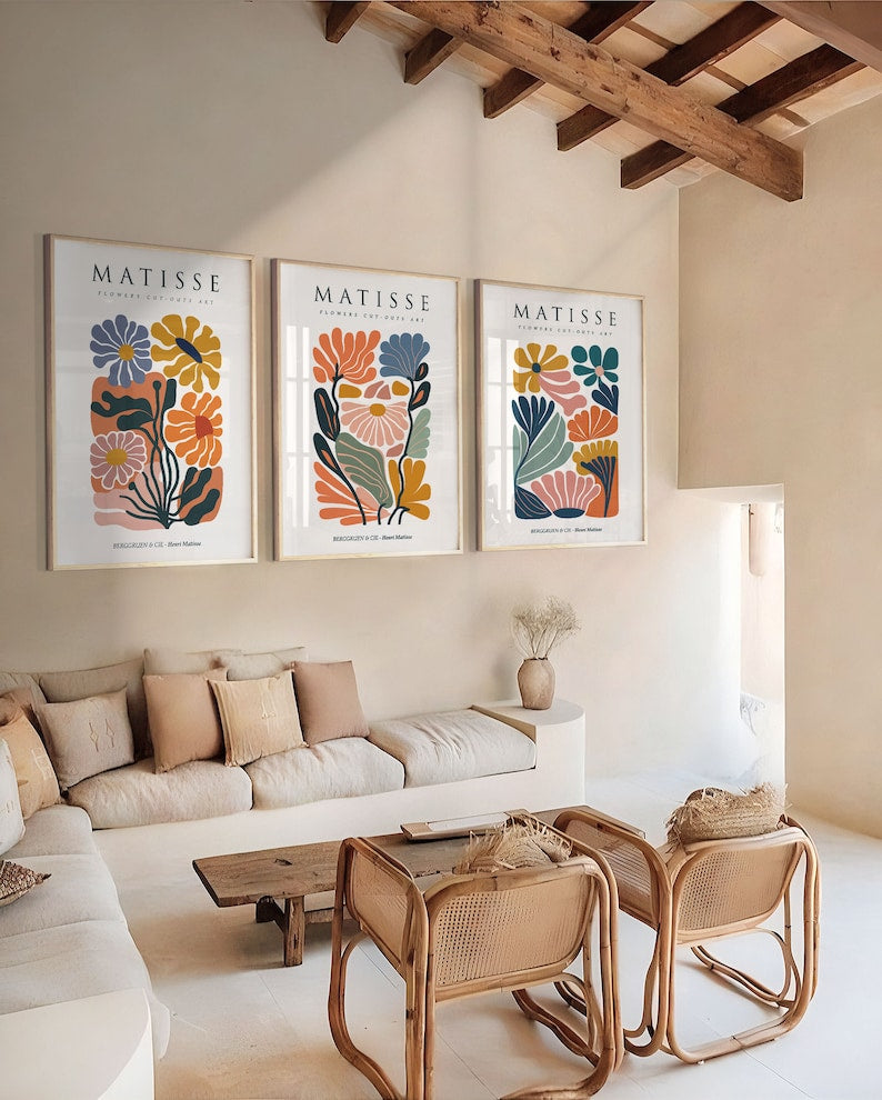 Matisse Flower Market Print Trio: Boho Wall Art for Modern Spaces