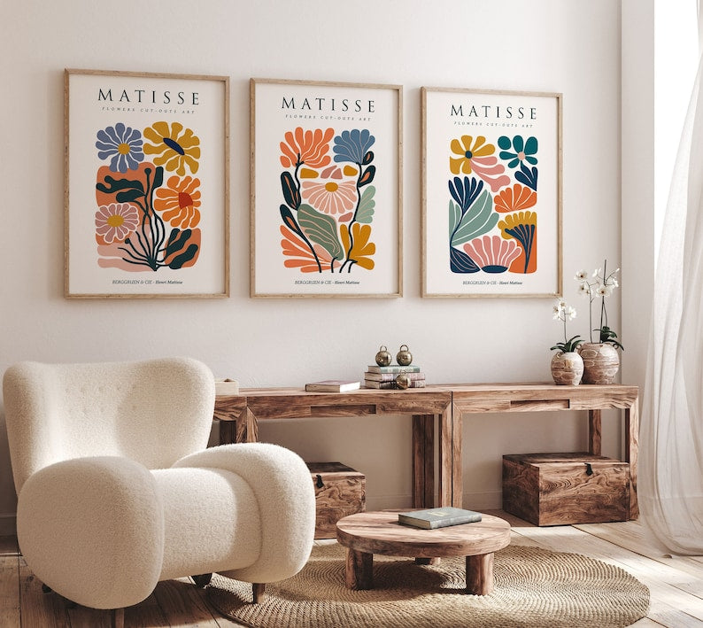 Matisse Flower Market Print Trio: Boho Wall Art for Modern Spaces