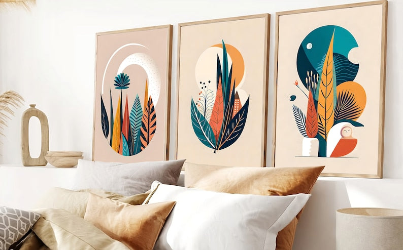 Boho Abstract Wall Art: Set of 3 Digital Prints