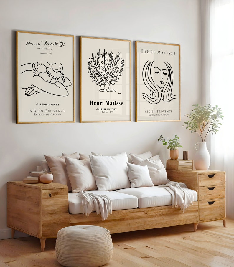 Matisse Portrait Prints Trio: Neutral Elegance for Modern Walls