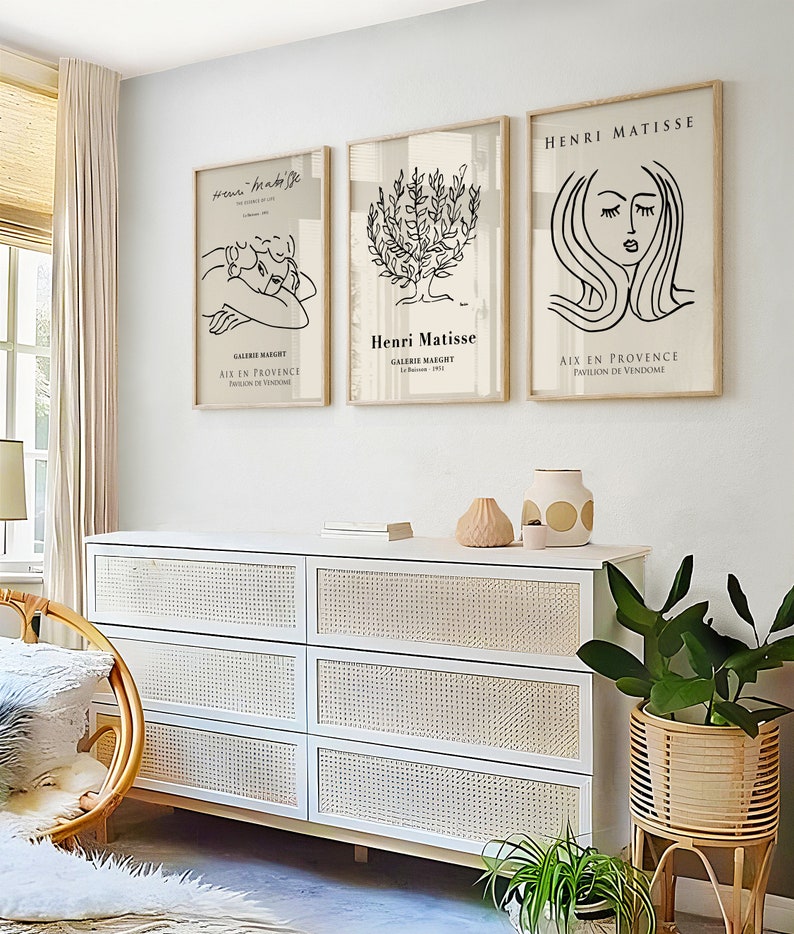 Matisse Portrait Prints Trio: Neutral Elegance for Modern Walls