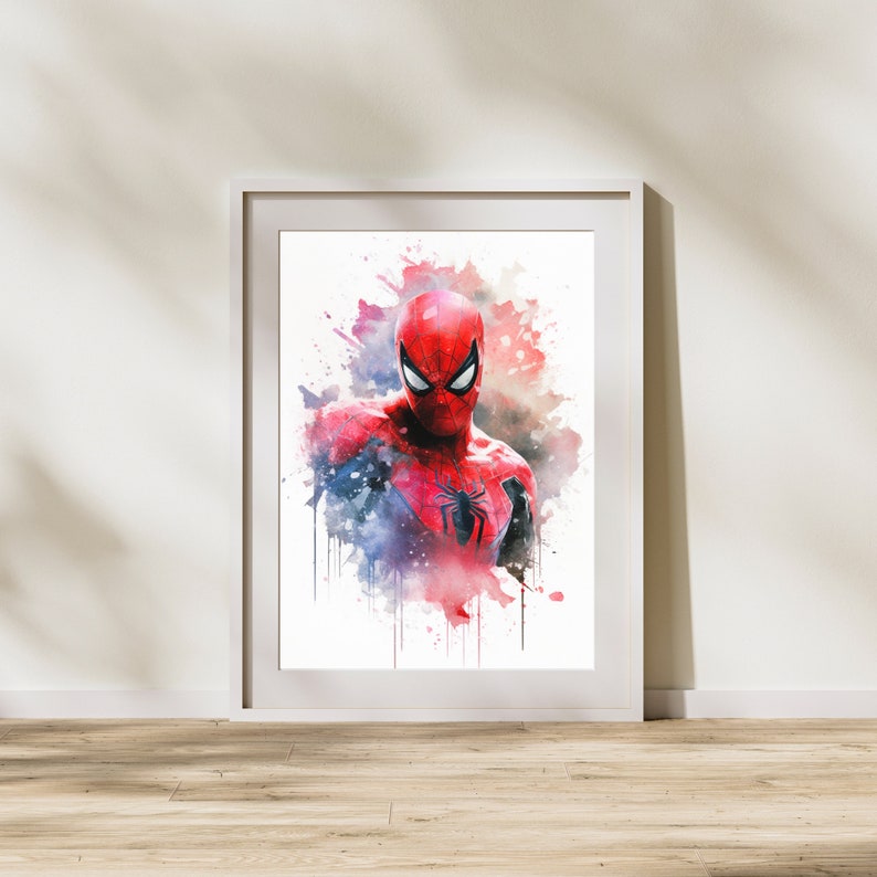 Superhero Spiderman Watercolor Set of 6 Posters | Digital Printable Art