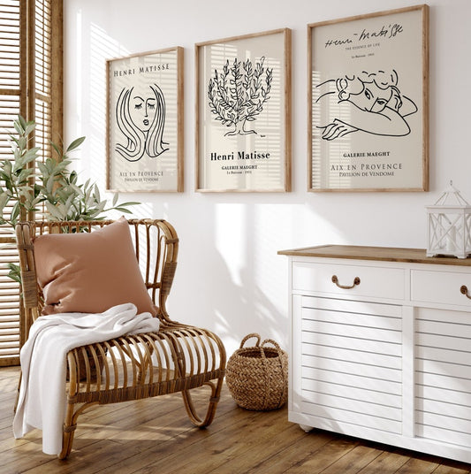 Matisse Portrait Prints Trio: Neutral Elegance for Modern Walls